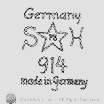 Five-pointed star with letter inside, between initials S, H. Germany written above, 914 Made in Germany written below