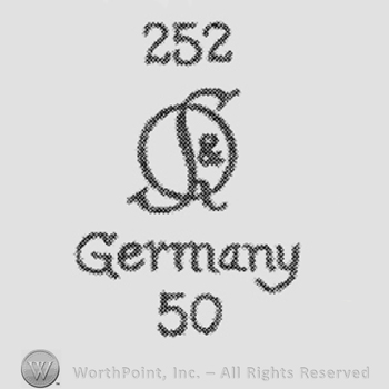 Monogram of initials S & Q, 252 written above, Germany 50 written below on 2 rows