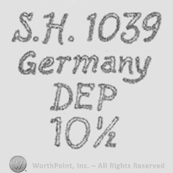 Written on 4 rows: S.H. 1039, Germany, Dep, 10 1/2