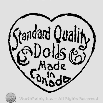 Standard Quality Dolls Made in Canada written inside a heart shape