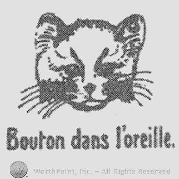 Cat figure with writing below: Bouton dans l'oreille