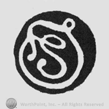 White ring shape on black background. Stylish letter "F" inside ring
