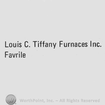 Capital writings on two rows: "Louis C. Tiffany Furnaces Inc., Favrile"