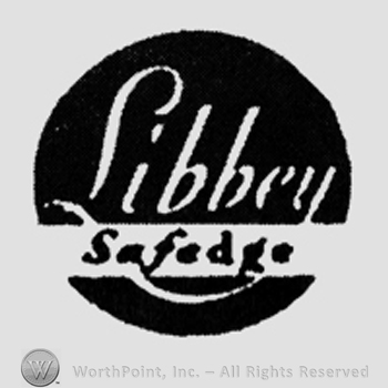 "Libbey" written above, "Safedge" written below inside white frame, all inside black circle