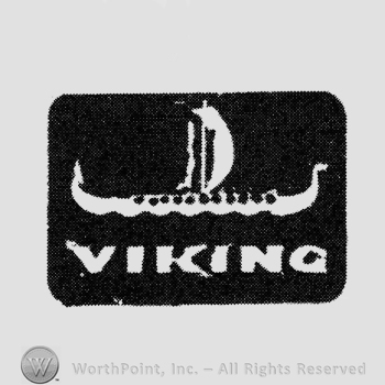 "Viking" written below a boat, inside black square