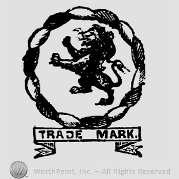 Lion inside a circle made out of string and ribbon writing Trade Mark beneath