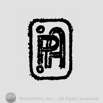 Bold capital initials: P A. one dot above and below letter P, all inside a rectangle