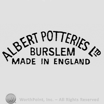 Albert Potteries Ltd. curved written above. Burslem, Made in England written on two straight lines below