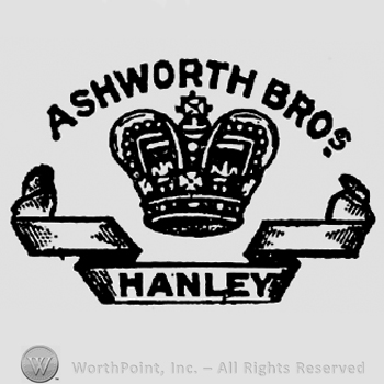 Ashworth Bros bold, capital and curved written on top, crown and ribbon with inscription Hanley below