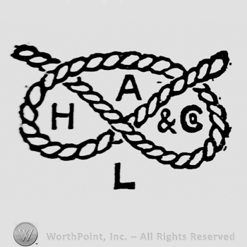 Crossed rope forming 3 spaces inside which are written the following initials: H A & Co. Initial L below