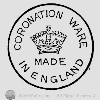 Crown in the center, Made in England below on two rows, the last is curved. Coronation Ware curved written above, inside a circle
