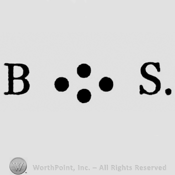 Initial B on the left side, four dots forming a  diamond in the middle, initial S. on the right side