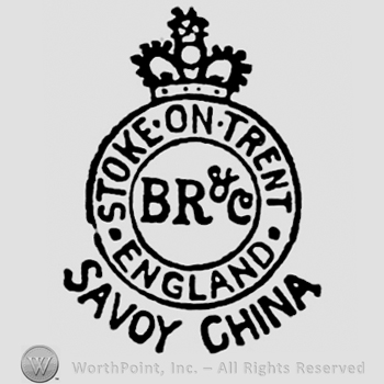 Designs on circular panels. BR & Co in the centre, Stoke-on-Trent above, England below. Crown above panel, Savoy China below panel