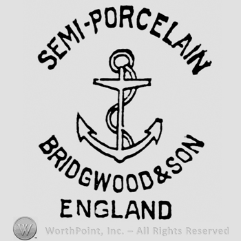 Anchor with rope, Semi-porcelain written above, Bridgwood & Son curved written below. England written beneath on a straight line