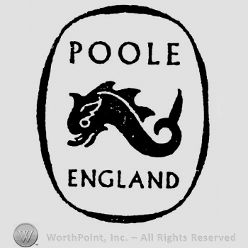 Poole written above, England written below, dolphin mark in the centre. Inside oval frame