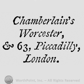 Four rows of writings: Chamberlain's Worcester, & 63, Piccadilly, London