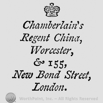 Crown above six rows of writings: Chamberlain's Regent China Worcester, & 155, New Bond Street, London