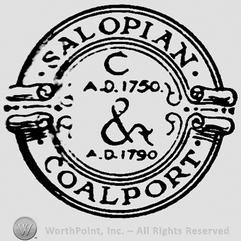 C, A.D. 1750 &  A.D. 1790 written between two curved ribbons with inscriptions: Salopian above, Coalport below