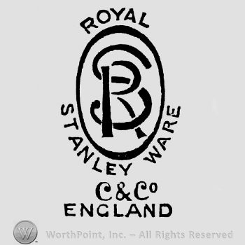 Designs on oval panels: monogram of initials S R. Royal above, Stanley Ware below.  C & Co England, on two rows beneath