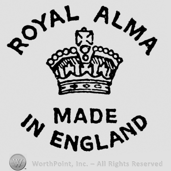 Royal Alma written above crown. Made in England curved written below