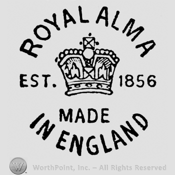 Royal Alma written above crown. Made in England curved written below. Est. written on the left side of the crown, 1856 on the right side