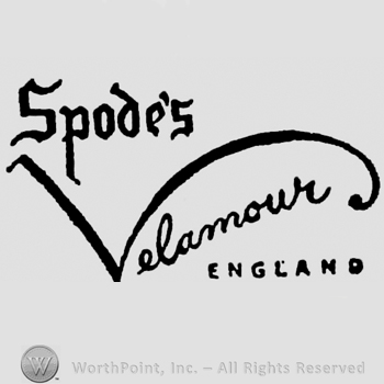 Spode's written above, Velamour stylish written below. England written on the right. The word Spode's is written inside letter V