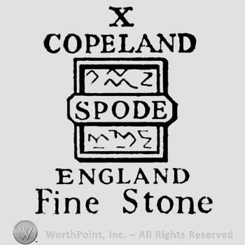 Capital writings above: X, Copeland, below: England Fine Stone. Spode written on a frame over a square with different lines inside
