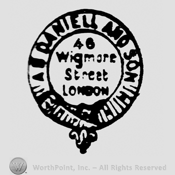Writings on circular panel: Daniel & Son, 46 Wigmore Street London