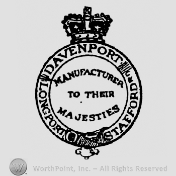 Garter mark, crown above, writings inside: Manufacturer to their Majesties. Davenport written inside the frame, Longport Stafford