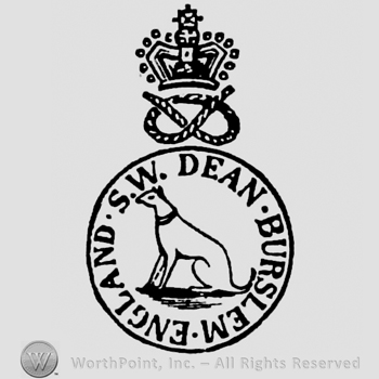 Crown above Staffordshire Knot, above circle with S.W. Dean Burslem England written around, animal in the centre