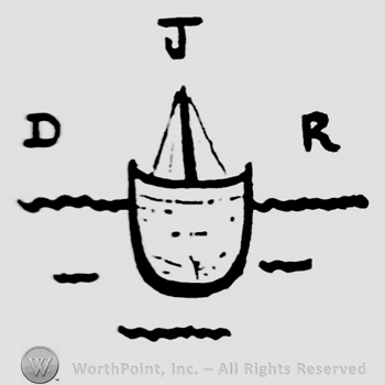 Boat on water. D J R written on the upper side