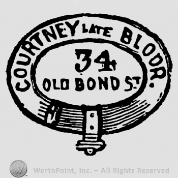 Garter mark. 34 Old Bond St. written in the centre, Courtney Late Bloor written around