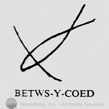 Crude design of a fish. Betws-Y-Coed: capital written below