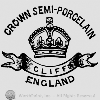 Crown Semi-Porcelain curved written above. Crown below containing cross, fleur-de-lis, pearls. Cliff written on a ribbon beneath. England curved written on the bottom
