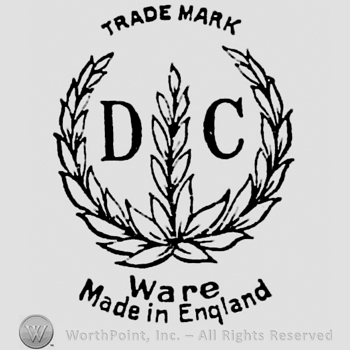 Trade Mark curved written above, Ware Made in England curved written below. Initials D C written between three branches of laurels