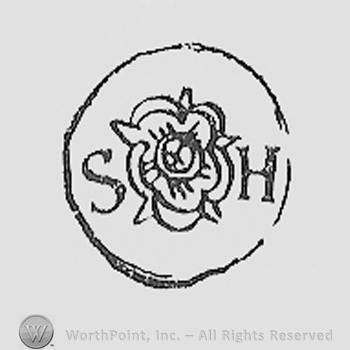 Circle enclosing a rose and initials S and H.