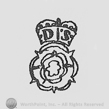 Crowned rose and initials D and S.