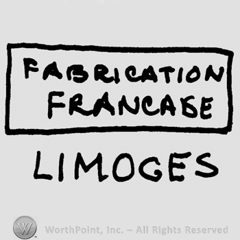 Fabrication Francaise written with uppercase letters in a rectangle over Limoges written with uppercase letters