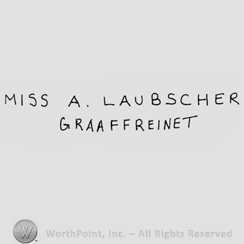 Miss A. Laubscher Graaff Reinet written with uppercase letters