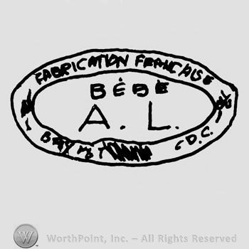 Fabrication Francaise and other uppercase undescifrable writing inside an oval, Bebe A.L.written with uppercase letters in the centre of the design