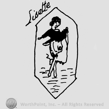 Sisette handwritten with lowercase letters on the side of a hexagonal design with walking lady inside