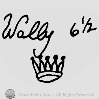 Wally 6 1/2 handwritten with lowercase letters over a crown