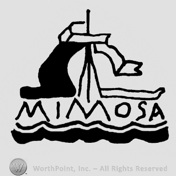 Mimosa written with uppercase letters on a boat sailing on sea