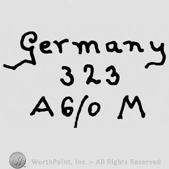 Germany written with lowercase letters over number 323 and uppercase A and M framing number 6/0