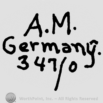 Uppercase A.M.over Germany written with lowercase letters and numbers 347/0