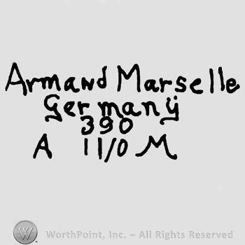 Armand Marselle Germany written with lowercase letters over number 390 and number 11/0 framed by uppercase A and M