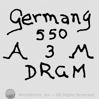 Germany written with lowercase letters over number 550, uppercase A, number 3, uppercase M over uppercase DRGM