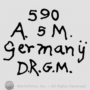 Number 590 over uppercase A and M framing number 5, Germany written with lowercase letters and uppercase DRGM below