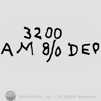 Number 3280 over uppercase AM, number 8/0 and uppercase DEP