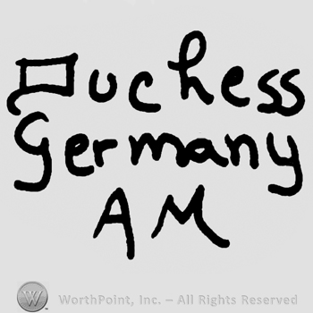 Duchess Germany written with lowercase letters over uppercase AM